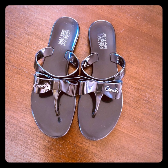 Coach Shoes - Black rubber Coach bow sandal